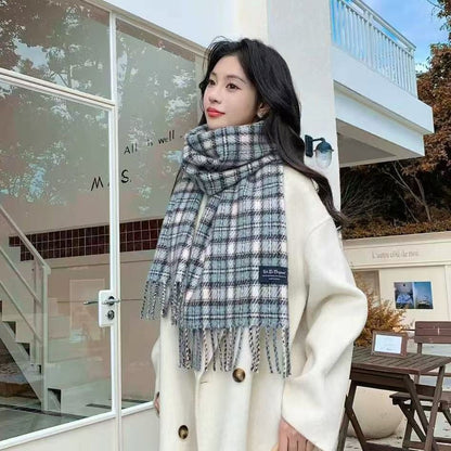 Bufanda Unisex De Poliéster Con Patrón Enrejado En Azul, Ideal Para Otoño E Invierno