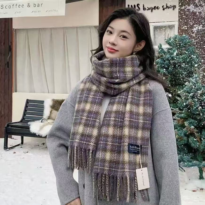 Bufanda Unisex De Poliéster Con Patrón Enrejado En Azul, Ideal Para Otoño E Invierno