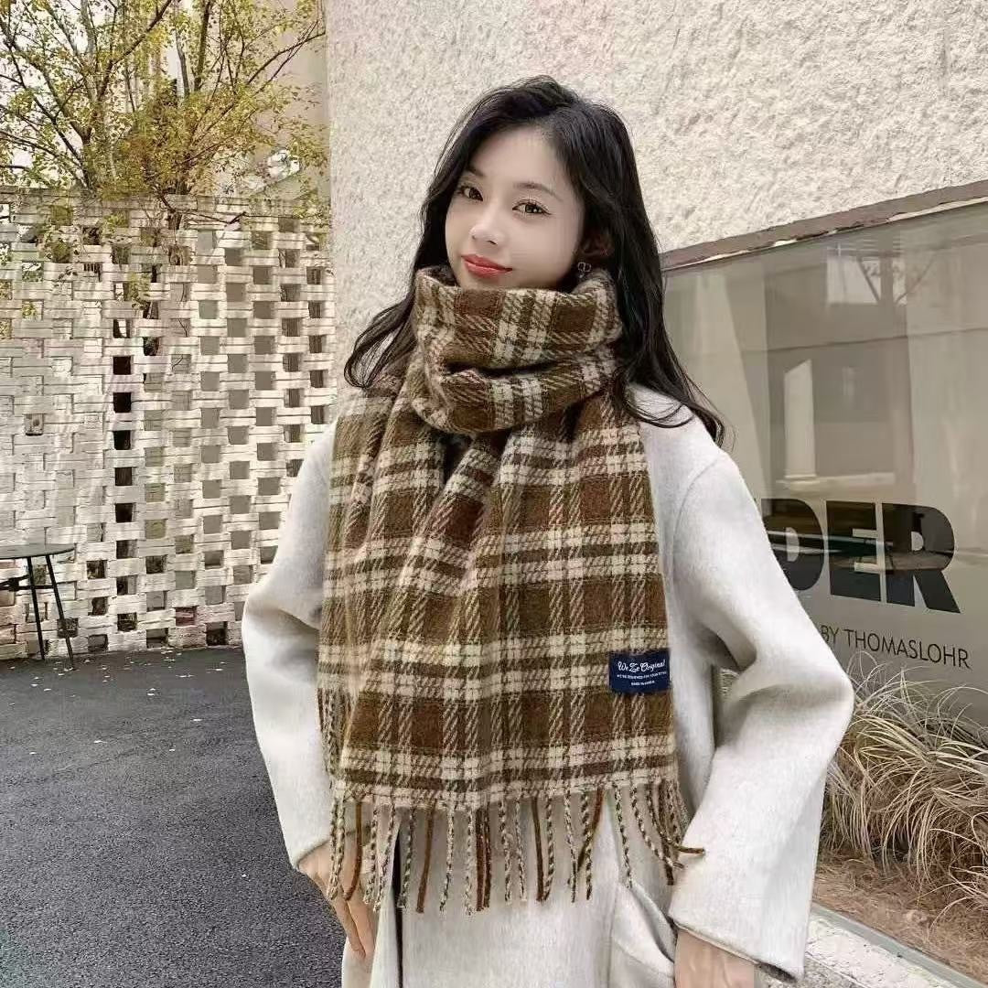 Bufanda Unisex De Poliéster Con Patrón Enrejado En Azul, Ideal Para Otoño E Invierno