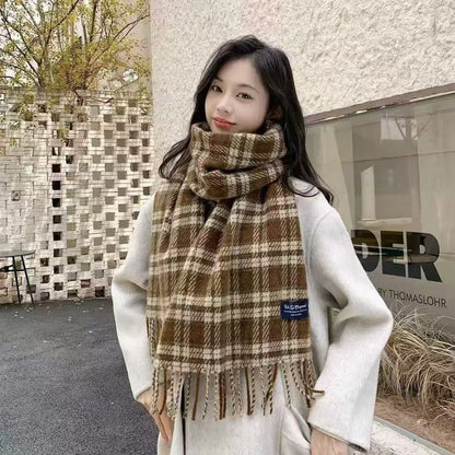 Bufanda Unisex De Poliéster Con Patrón Enrejado En Azul, Ideal Para Otoño E Invierno