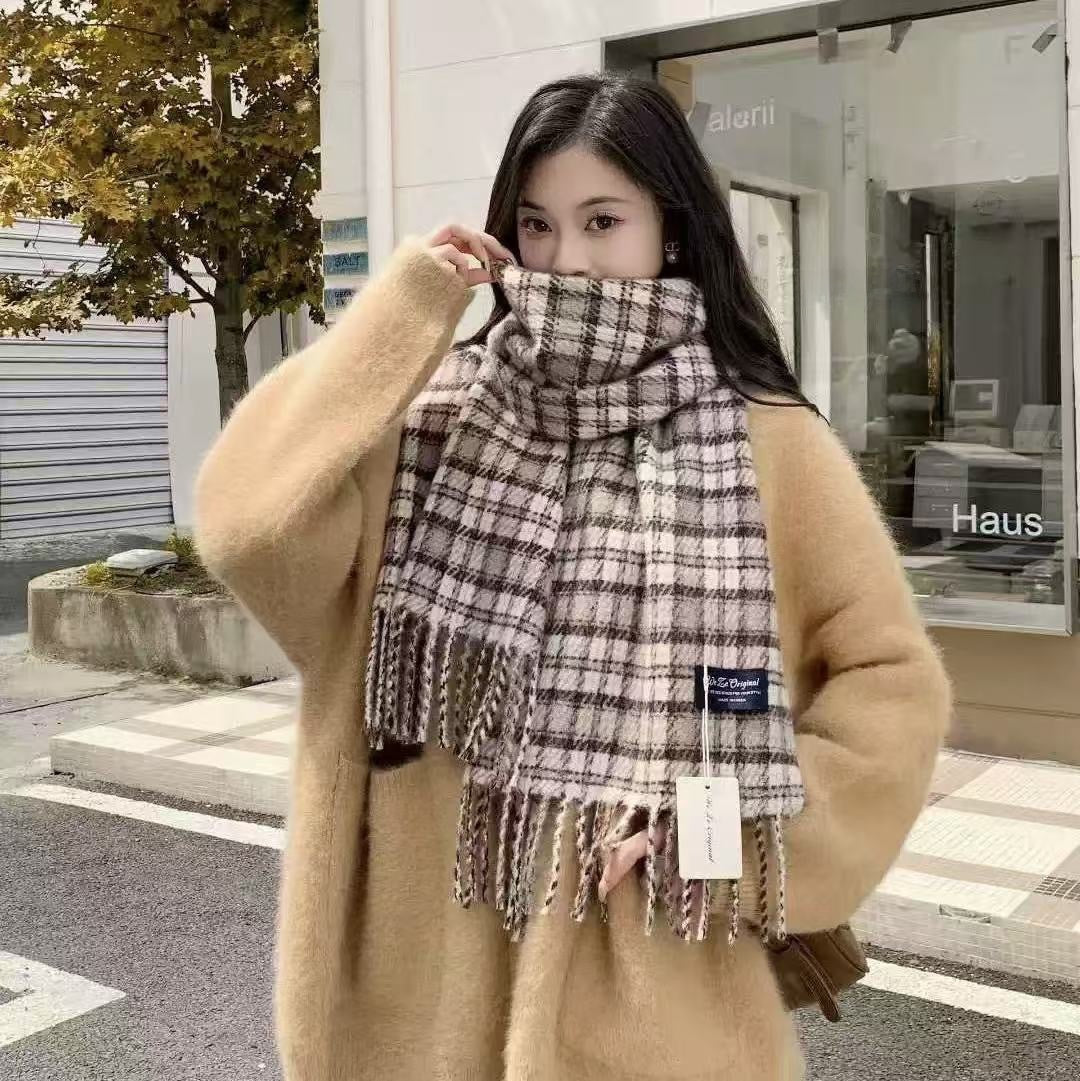 Bufanda Unisex De Poliéster Con Patrón Enrejado En Azul, Ideal Para Otoño E Invierno