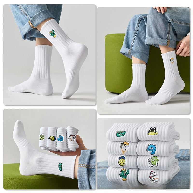 Medias Deportivas De Algodón Para Hombres Con Diseño De Letra, Transpirables, Ideales Para Otoño E Invierno