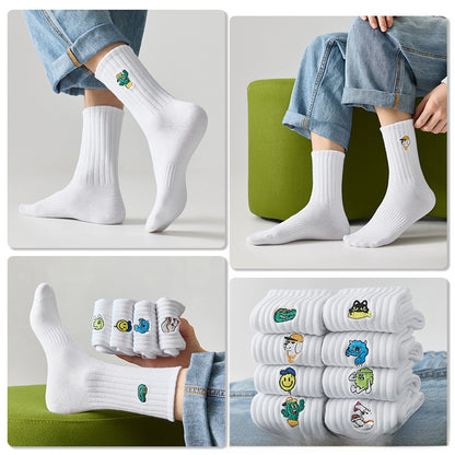 Medias Deportivas De Algodón Para Hombres Con Diseño De Letra, Transpirables, Ideales Para Otoño E Invierno