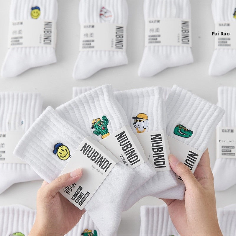 Medias Deportivas De Algodón Para Hombres Con Diseño De Letra, Transpirables, Ideales Para Otoño E Invierno