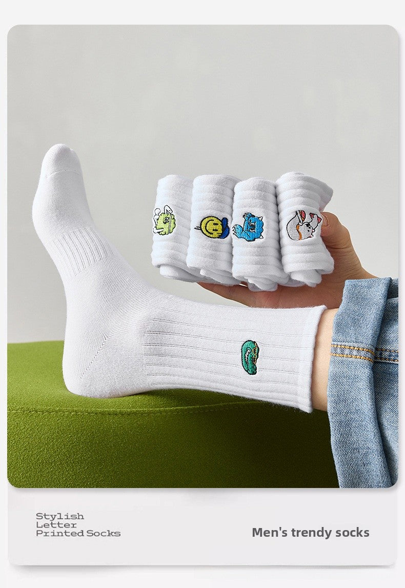 Medias Deportivas De Algodón Para Hombres Con Diseño De Letra, Transpirables, Ideales Para Otoño E Invierno