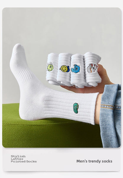 Medias Deportivas De Algodón Para Hombres Con Diseño De Letra, Transpirables, Ideales Para Otoño E Invierno