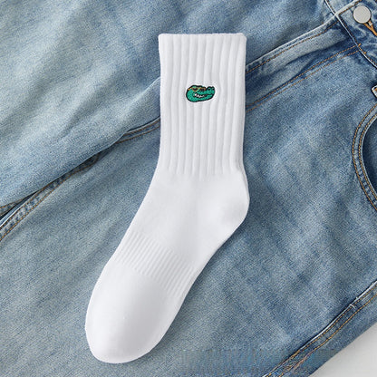 Medias Deportivas De Algodón Para Hombres Con Diseño De Letra, Transpirables, Ideales Para Otoño E Invierno