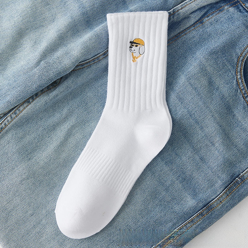 Medias Deportivas De Algodón Para Hombres Con Diseño De Letra, Transpirables, Ideales Para Otoño E Invierno