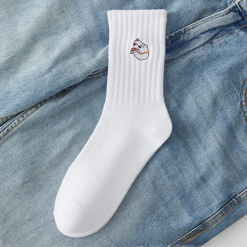 Medias Deportivas De Algodón Para Hombres Con Diseño De Letra, Transpirables, Ideales Para Otoño E Invierno