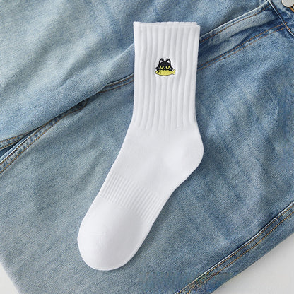 Medias Deportivas De Algodón Para Hombres Con Diseño De Letra, Transpirables, Ideales Para Otoño E Invierno