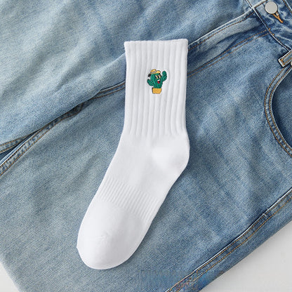 Medias Deportivas De Algodón Para Hombres Con Diseño De Letra, Transpirables, Ideales Para Otoño E Invierno