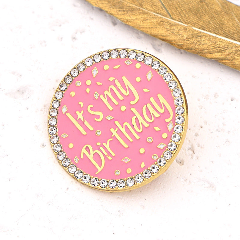 Pin De Aleación Con Patrón De Letra Y Diamantes De Imitación, Acabado Galvanizado, Ideal Para Cumpleaños