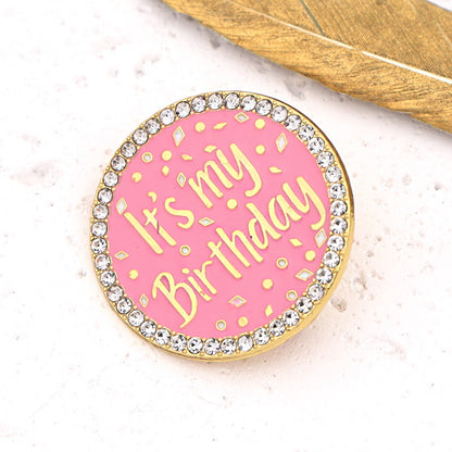 Pin De Aleación Con Patrón De Letra Y Diamantes De Imitación, Acabado Galvanizado, Ideal Para Cumpleaños