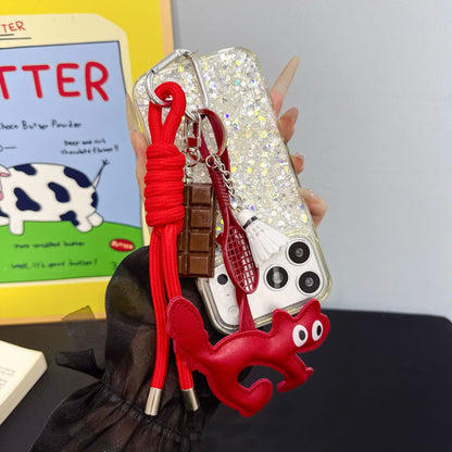 Llaveros Hechos A Mano De Cuero Sintético En Color Rojo Con Diseño De Gato, Estilo Lindo Y Colgante Decorativo