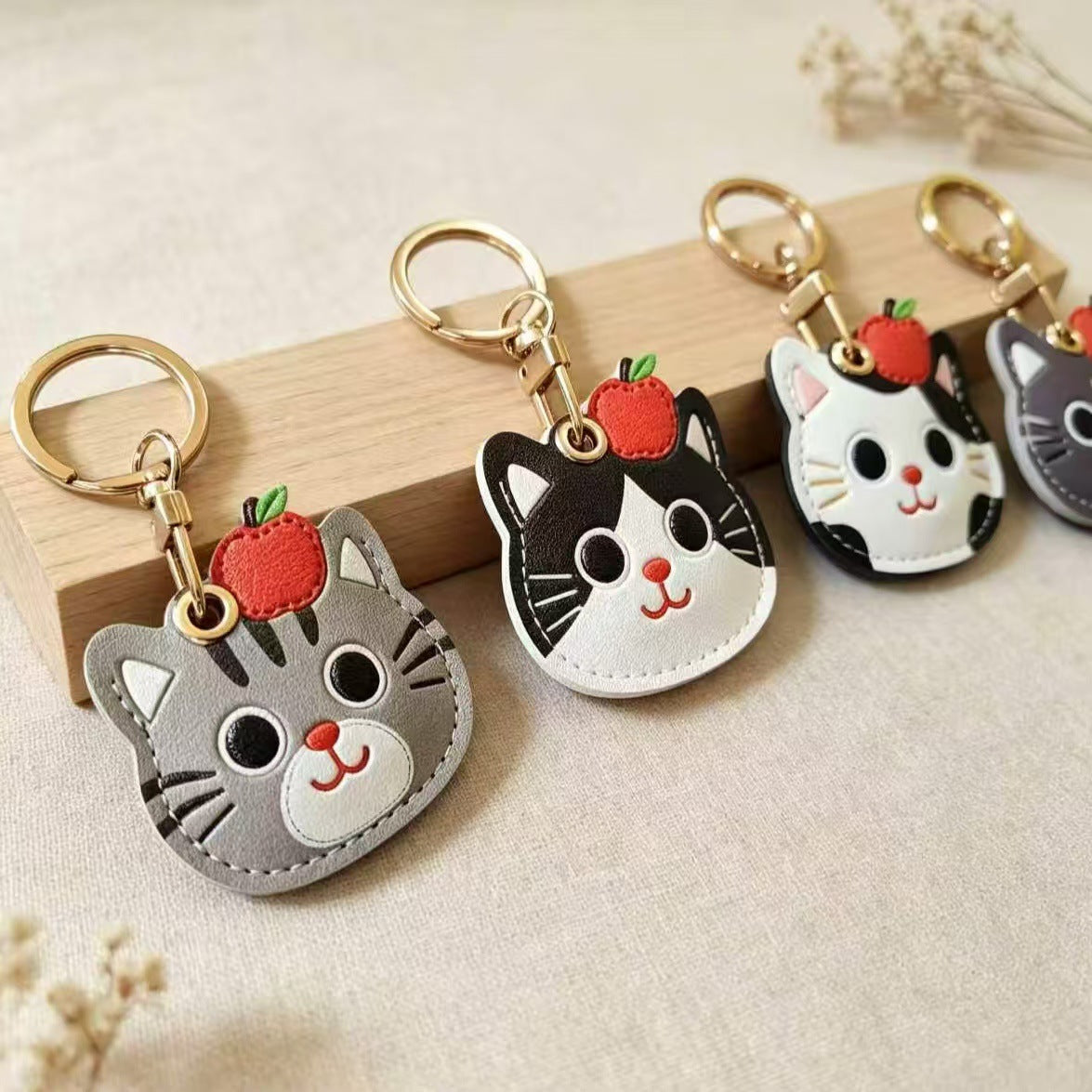 Llaveros Para Navidad Con Amuletos Para Bolsos En Gris Con Diseño De Gato, Fabricados En Cuero Sintético