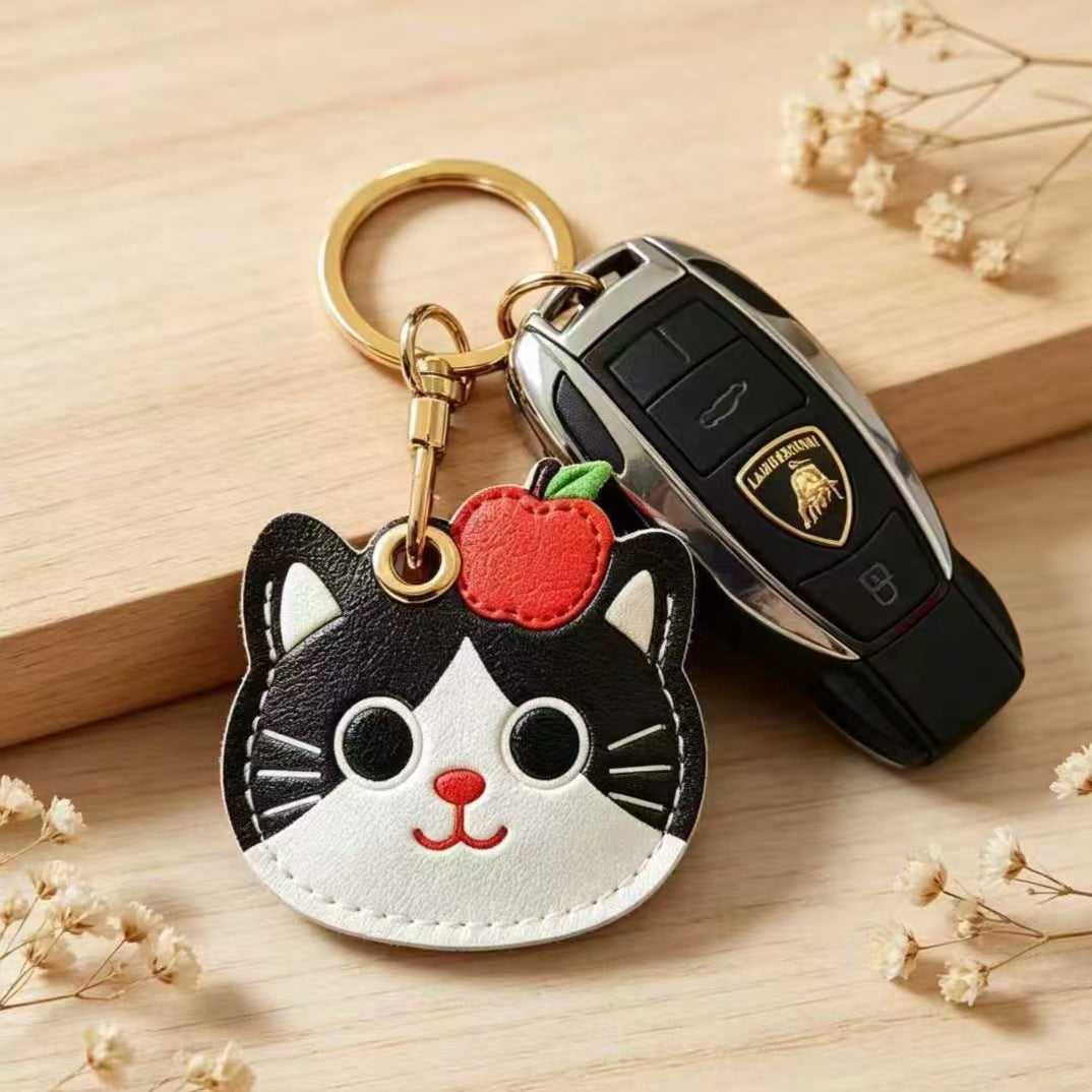 Llaveros Para Navidad Con Amuletos Para Bolsos En Gris Con Diseño De Gato, Fabricados En Cuero Sintético