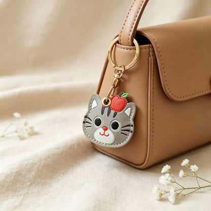 Llaveros Para Navidad Con Amuletos Para Bolsos En Gris Con Diseño De Gato, Fabricados En Cuero Sintético