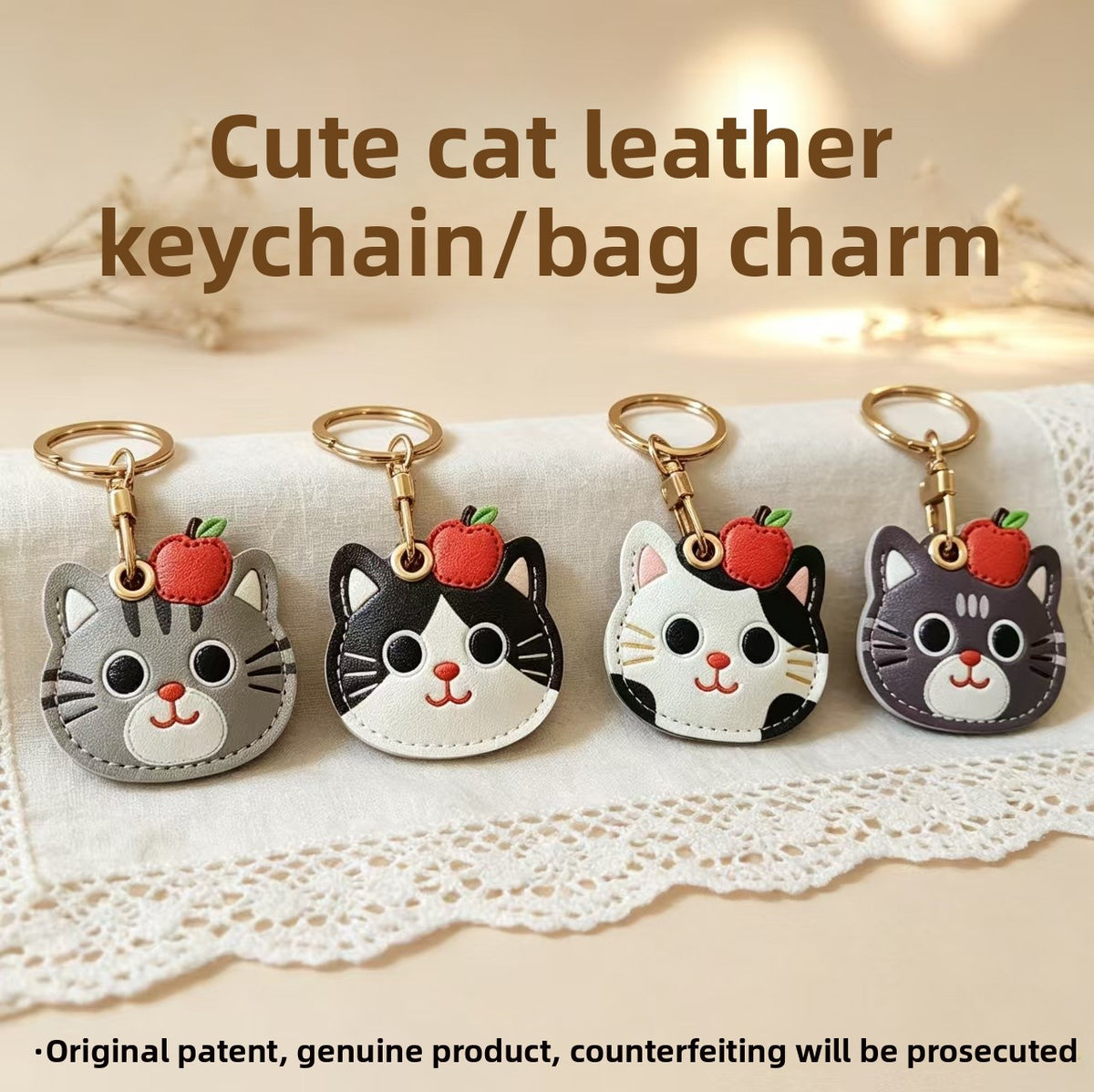 Llaveros Para Navidad Con Amuletos Para Bolsos En Gris Con Diseño De Gato, Fabricados En Cuero Sintético