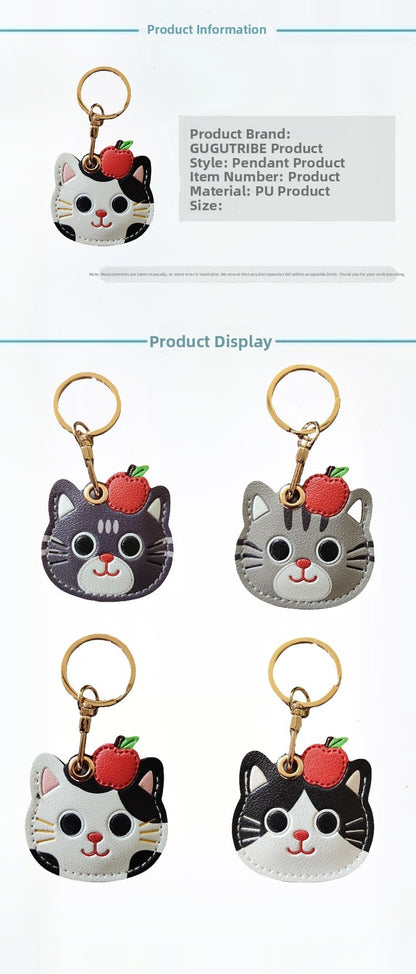 Llaveros Para Navidad Con Amuletos Para Bolsos En Gris Con Diseño De Gato, Fabricados En Cuero Sintético