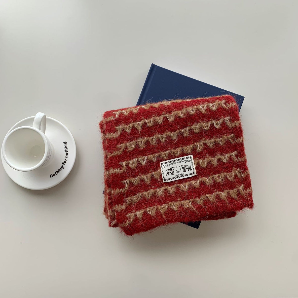 Bufanda De Lana Para Mujer Con Patrón De Raya, Teñida De Negro, Ideal Para Otoño E Invierno