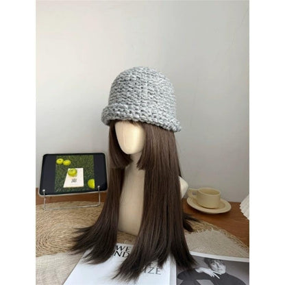 Sombrero De Copa Casual Para Adultos Con Protección UV, Borde Enrollado Y Material De Hilo De Lana En Color Sólido