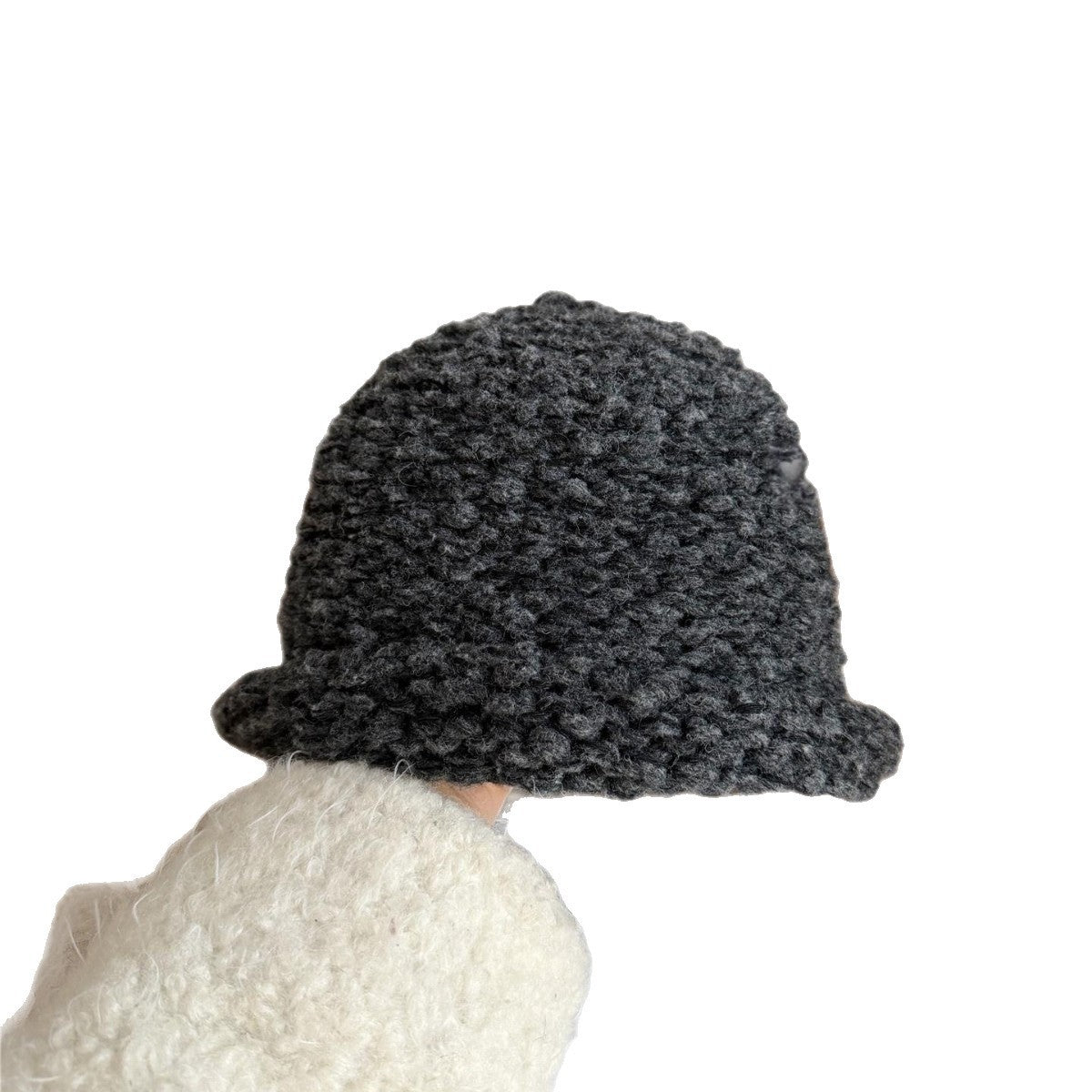 Sombrero De Copa Casual Para Adultos Con Protección UV, Borde Enrollado Y Material De Hilo De Lana En Color Sólido
