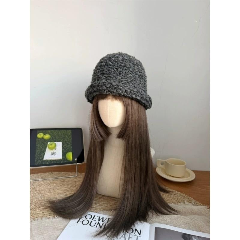 Sombrero De Copa Casual Para Adultos Con Protección UV, Borde Enrollado Y Material De Hilo De Lana En Color Sólido