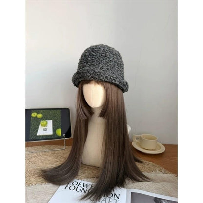 Sombrero De Copa Casual Para Adultos Con Protección UV, Borde Enrollado Y Material De Hilo De Lana En Color Sólido