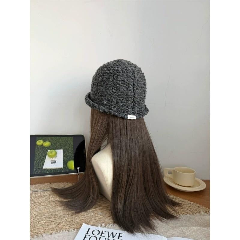 Sombrero De Copa Casual Para Adultos Con Protección UV, Borde Enrollado Y Material De Hilo De Lana En Color Sólido