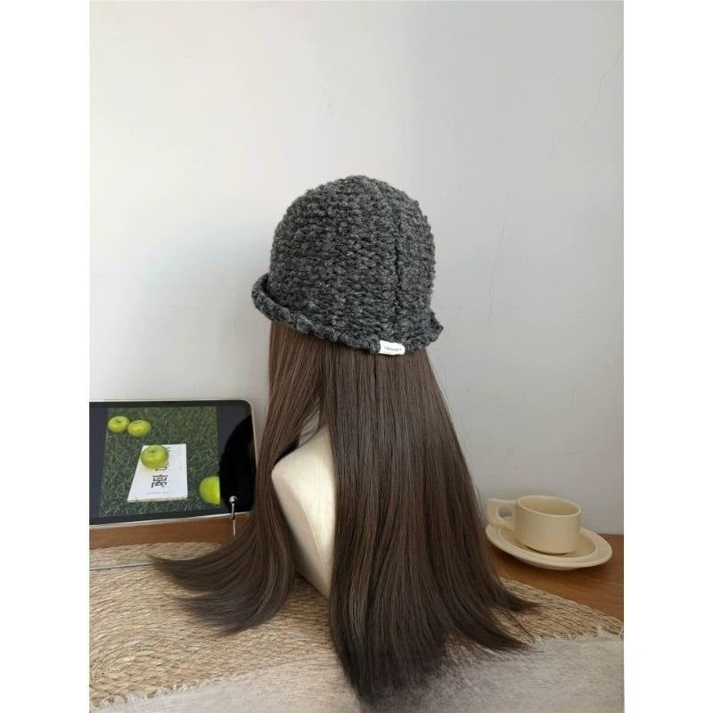 Sombrero De Copa Casual Para Adultos Con Protección UV, Borde Enrollado Y Material De Hilo De Lana En Color Sólido