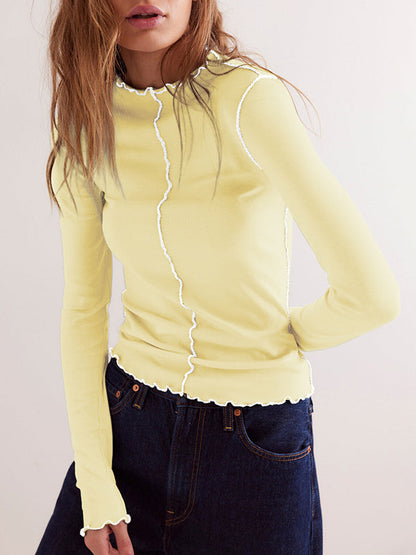 Long Sleeves Skinny Solid Color Round-Neck T-Shirts
