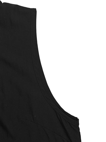 High Waisted Sleeveless Buttoned Pockets Solid Color Stand Collar Jumpsuits