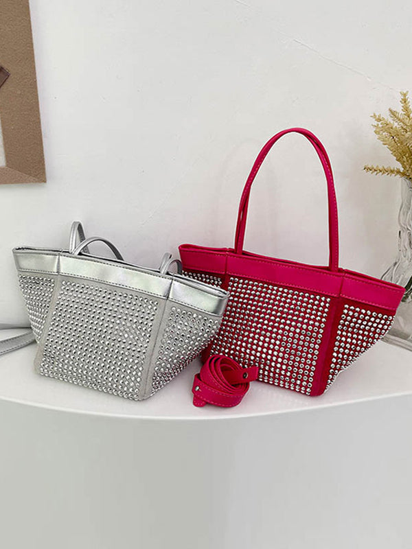 Rhine Stones Shiny Split-Joint Zipper Crossbody Bags Handbags