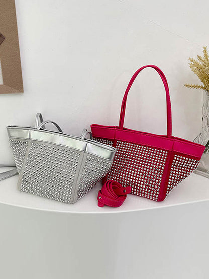 Rhine Stones Shiny Split-Joint Zipper Crossbody Bags Handbags