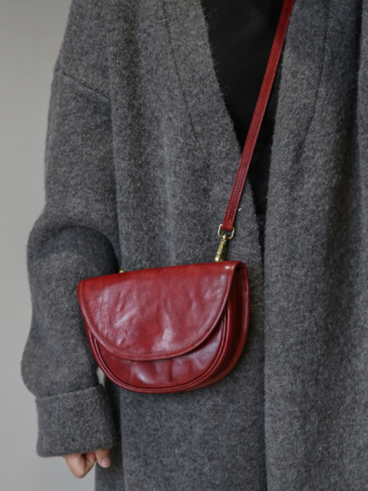 Crinkled Leather Crossbody Saddle Bag / Belt Bag