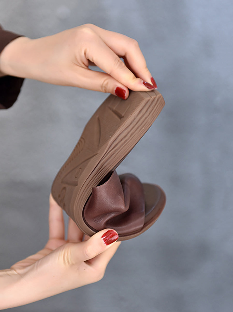 Women Summer Solid Soft Leather Flat Sandals