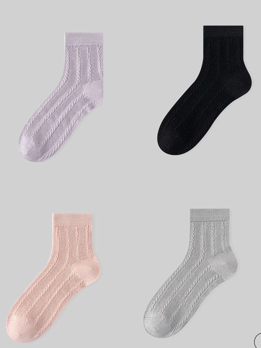 4 Pairs Women Summer Thin Cotton Socks