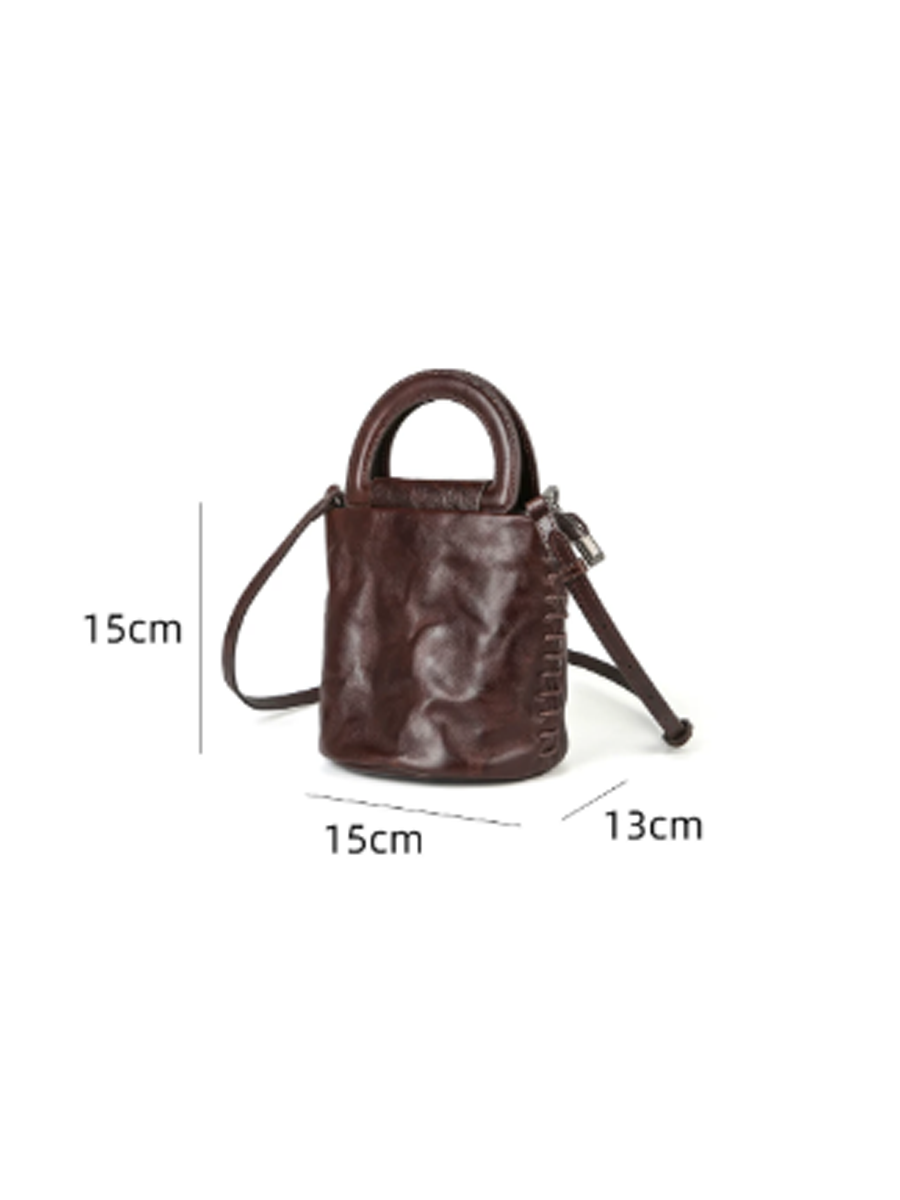 Vintage Leather Artistic Bucket Bag