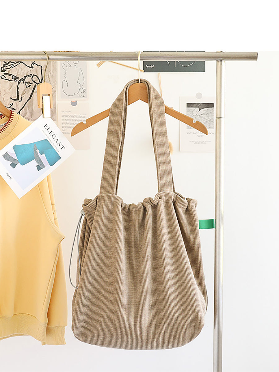 Casual Pure Color Corduroy Shoulder Bag