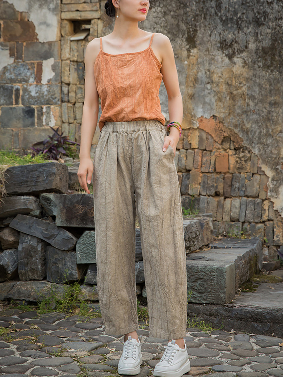 Women Summer Worn Tie-dye Ramie Harem Pants