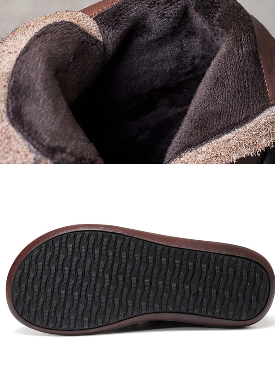 Women Vintage Winter Leather Spliced Platform Boots