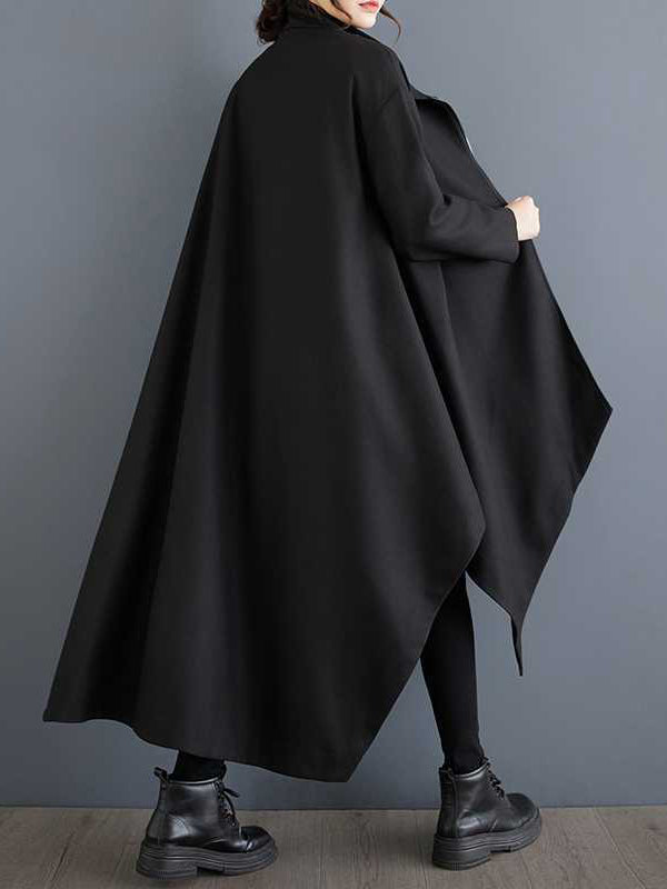 High-low Long Sleeves Pockets Solid Color Split-Joint Zipper Stand Collar Outerwear