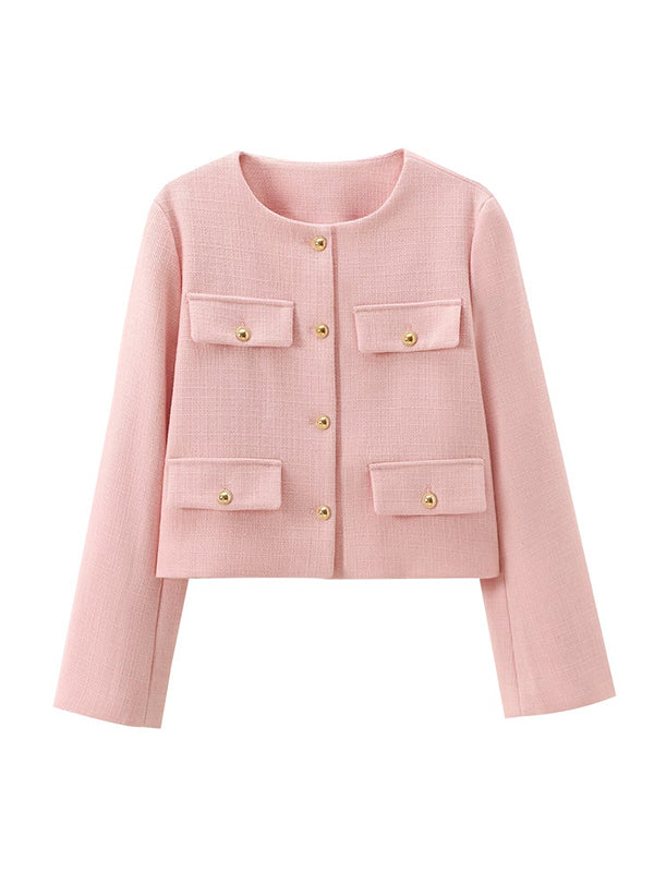 Long Sleeves Loose Buttoned Split-Joint Round-Neck Outerwear