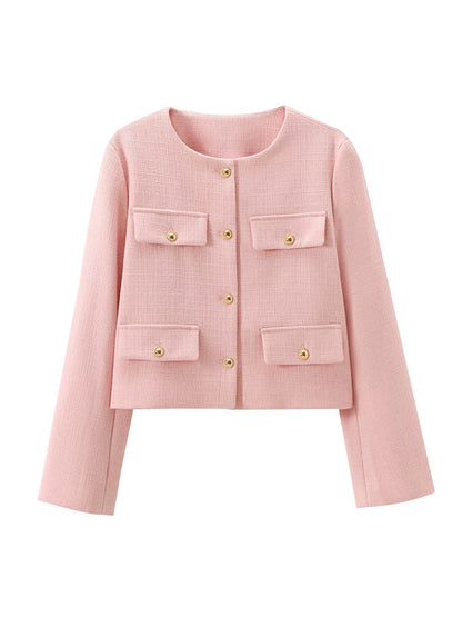 Long Sleeves Loose Buttoned Split-Joint Round-Neck Outerwear