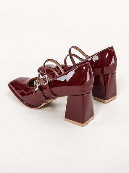 Shallow Cut Square-Toe Mary Janes Pumps
