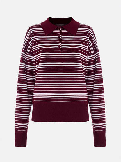 Long Sleeves Split-Joint Striped Lapel Sweater Tops