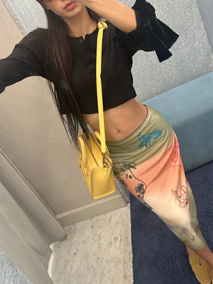 Bodycon Animal Printed Gradient Split-Joint Skirts Bottoms