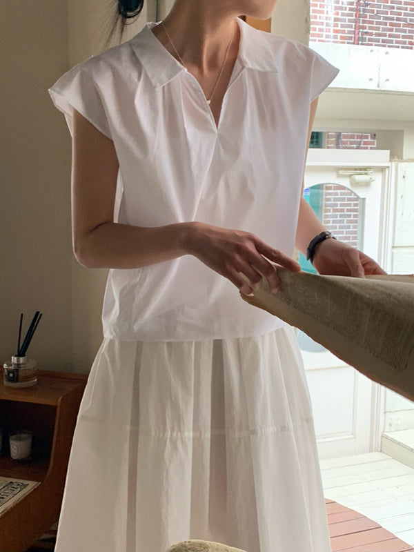 Cap Sleeve Loose Solid Color Lapel Blouses&Shirts Tops