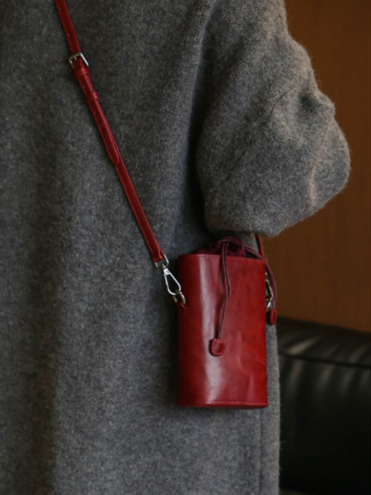 Vintage Leather Mini Bucket Phone Bag