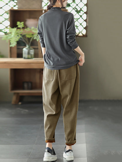 Plus Size Women Autumn Thicken Pure Color Harem Pants
